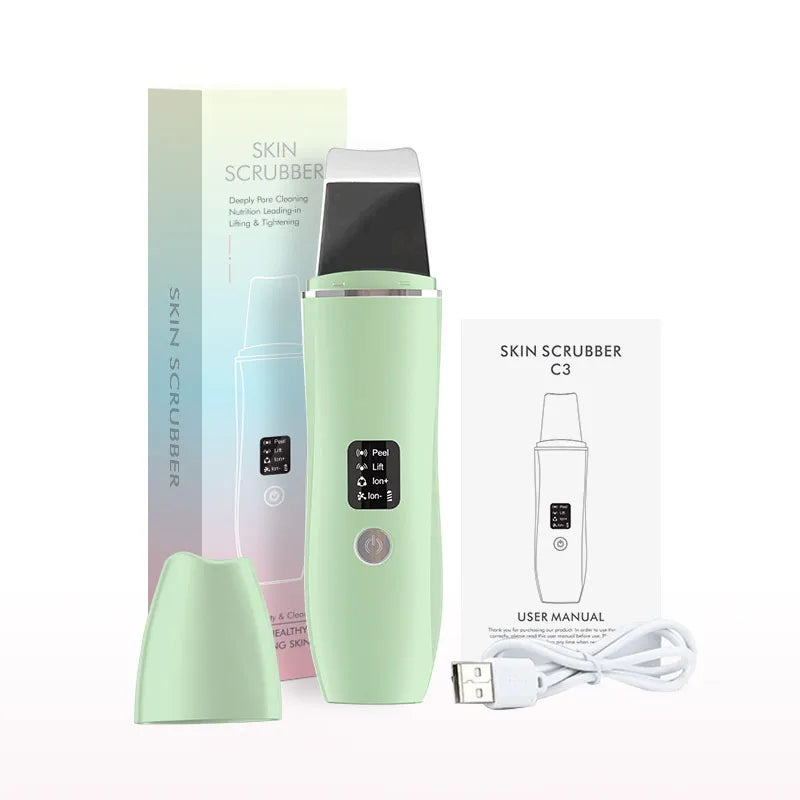 Green Ultrasonic Skin Scrubber Acne & Blackhead Remover